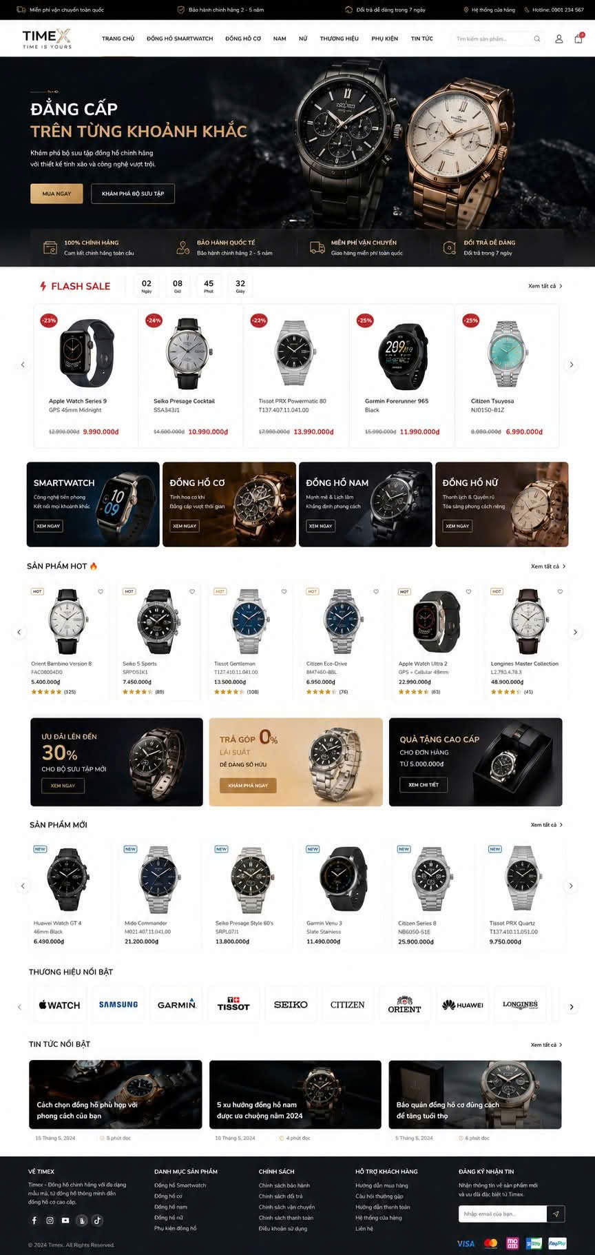 Mẫu website bán đồng hồ, trang sức MK220